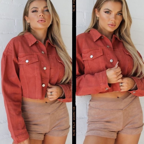 Tic Toc Jackets & Blazers - Raw Cut Over Sized Denim Jacket - copper/orange 🍊